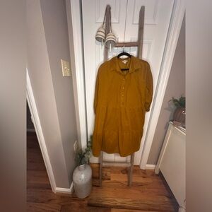 LOFT Mustard Tiered Button-Front Shirt Dress